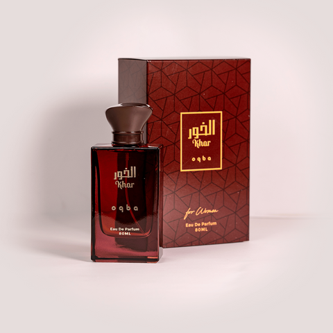 Perfume bottle and packaging with geometric design on a white background